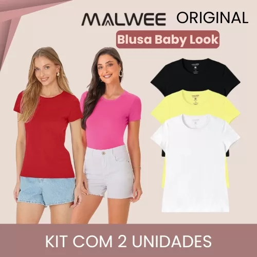 Kit 2 Blusas Baby Look Feminina Adulto 100% algod�