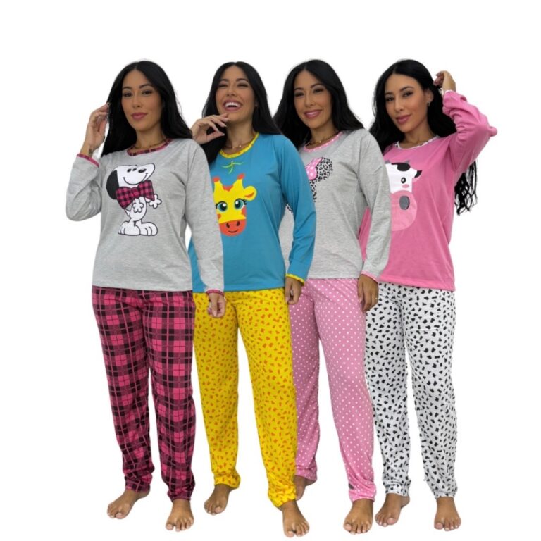 Pijama Longo Feminino Malha Adulto Manga Comprida 