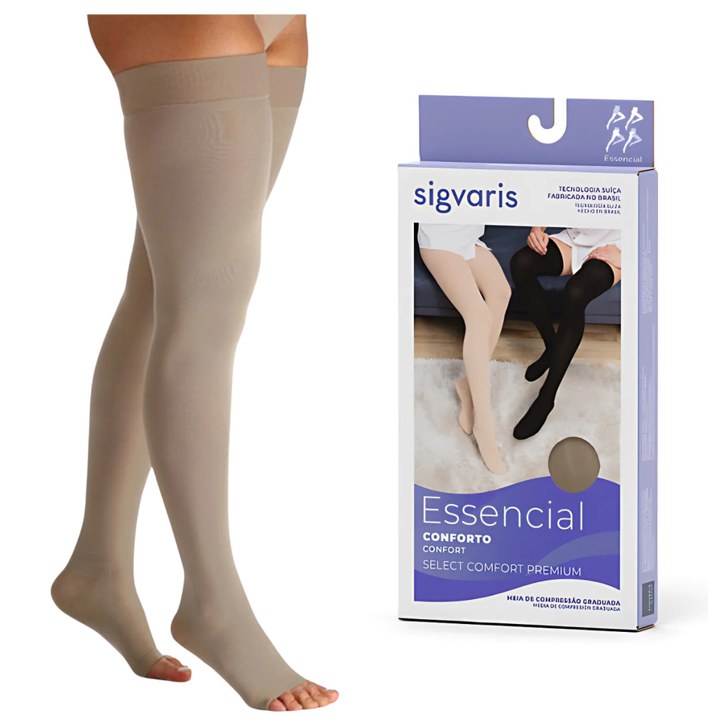 Meia de Compressão 7/8 Coxa Ponteira Pé Aberta 20-30mmHg – Sigvaris Select Confort Premium