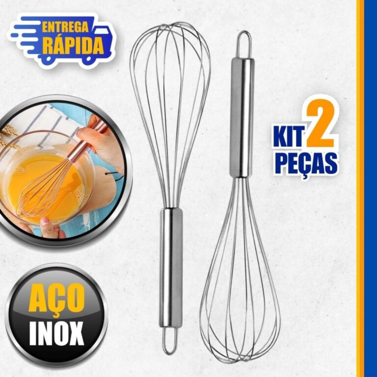 KIT 2 Batedor de Ovo e Massas Em Aço Inox Fouet F