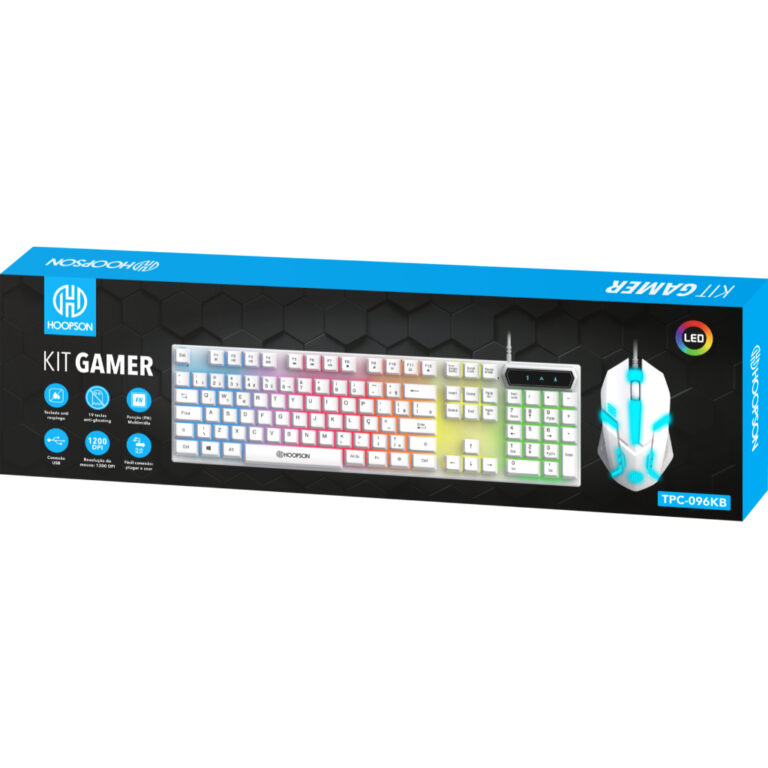 Kit Teclado e Mouse branco Gamer RGB LED USB ABNT2