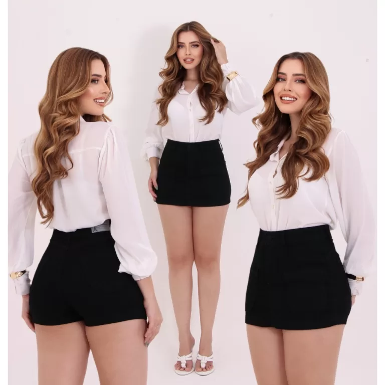 Short Saia Jeans Cargo Bolso Na Frente Feminina Ci