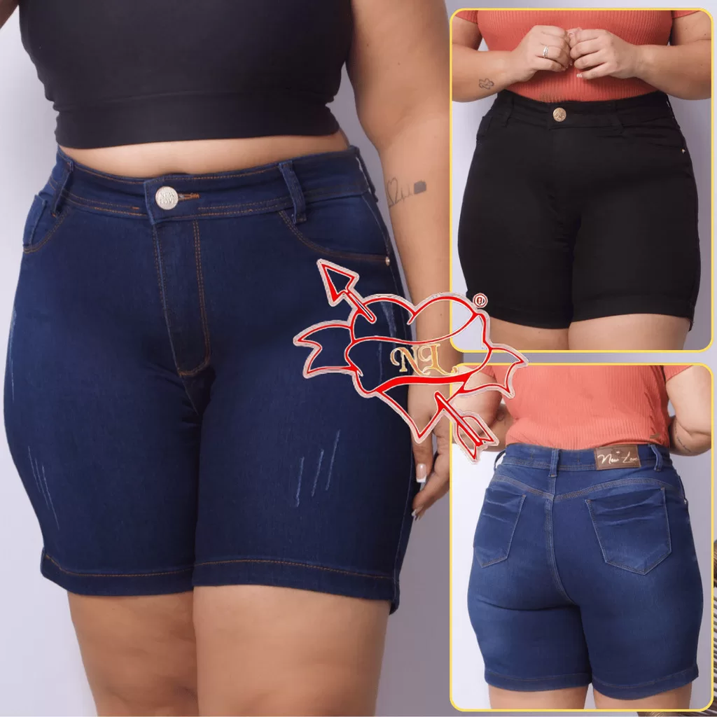 Short Bermuda Jeans Feminina Meia Coxa Plus Size Lycra Casual Modeladora Cintura Alta Confort