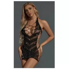Vestido Arrastão Preto c/ Strass