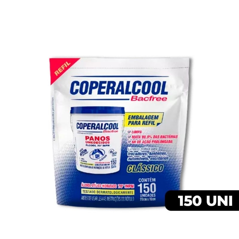 Lenço Pano umedecido com Álcool com Refil com 150uni Backfree Coperalcool Proteja