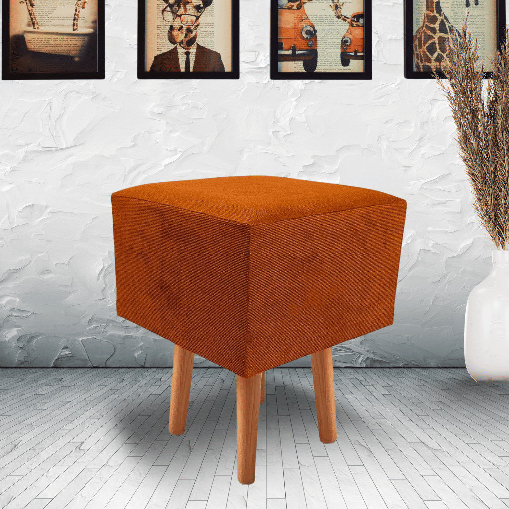 Puff Banqueta Retrô Pé Madeira Pnus 35×35 Suede Retangular Banquinho Escrivaninha Várias Cores