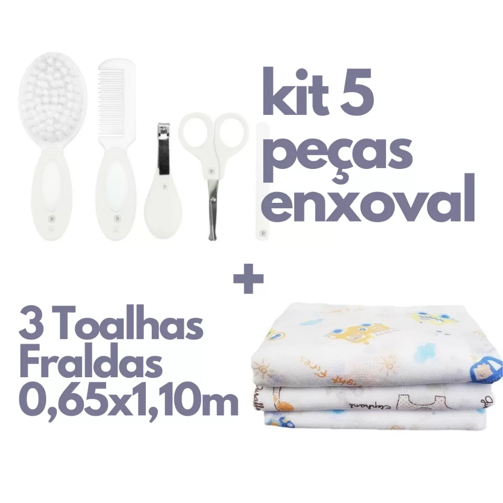 Kit 8 Peças para Bebê  Higiene Pimpolho + Toalhas Fraldas 100% Algodão