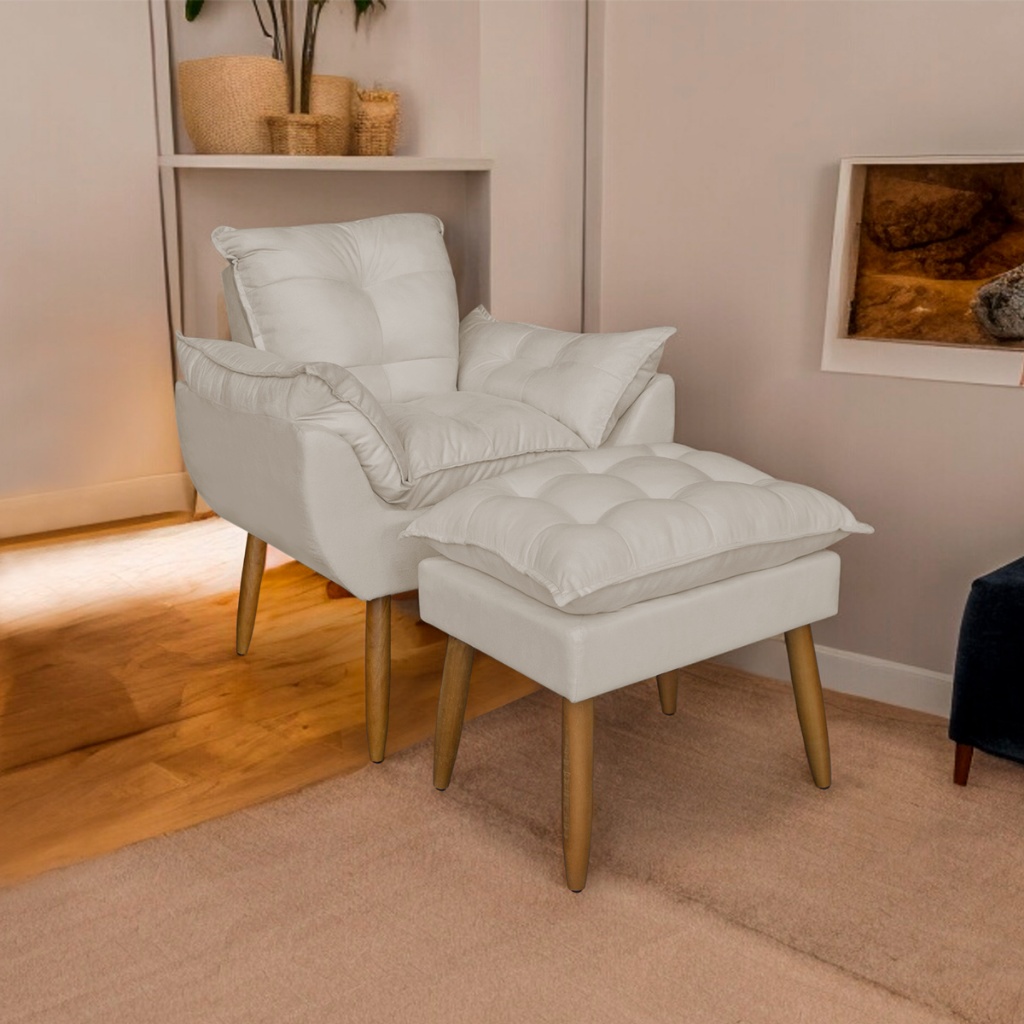 Kit Poltrona Amamentação com Puff Opalat Pés Palito – Trida Móveis