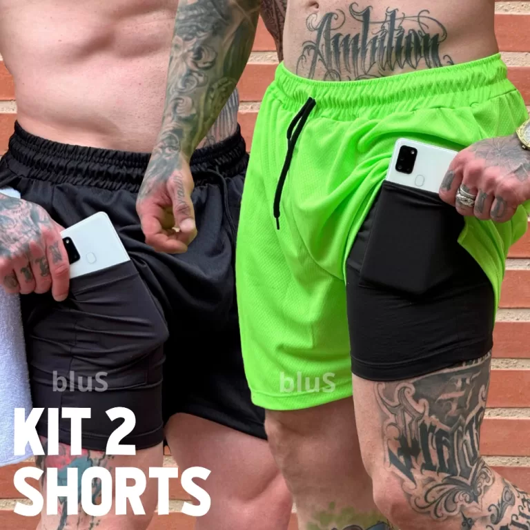 Kit 2 Shorts 2 em 1 Bermuda Academia Masculina Tre