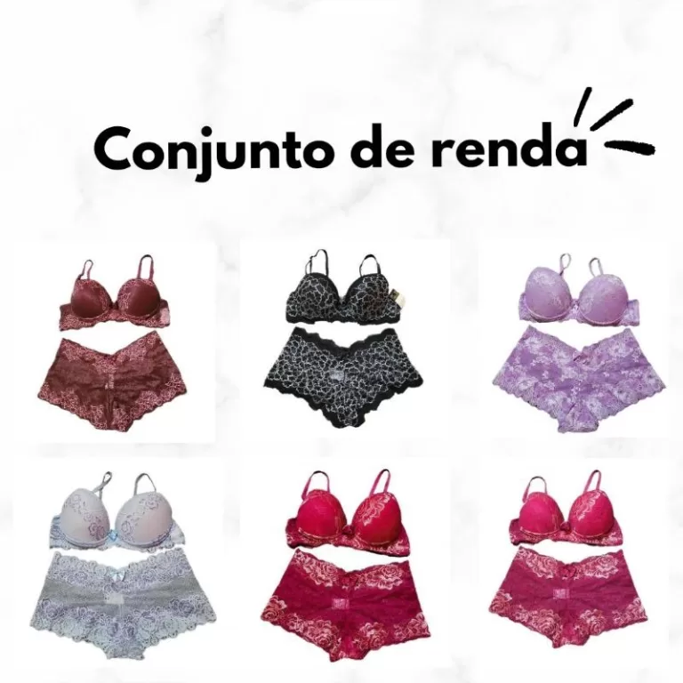 Conjunto Sutiã Com Bojo e Calcinha em Renda Bicol