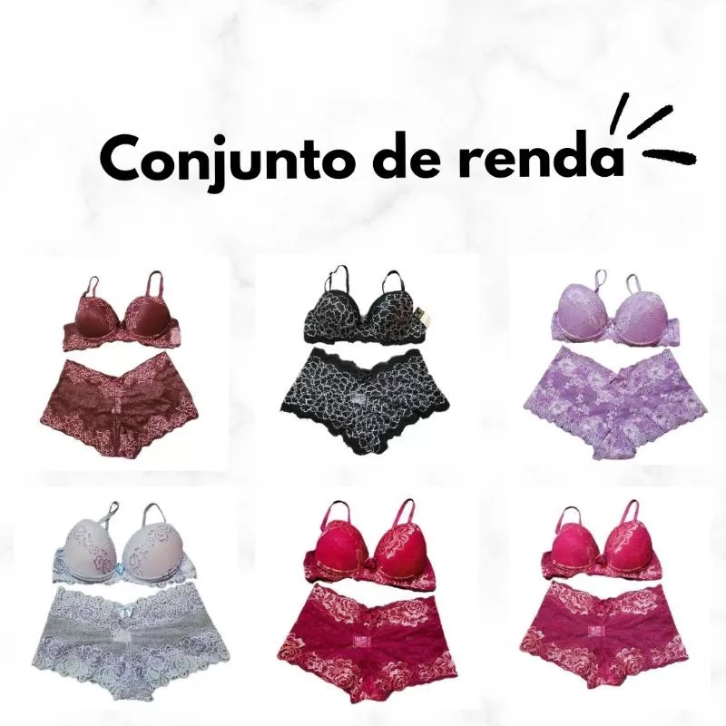 Conjunto em Renda Bicolor Sutiã com Bojo e Aro + Calcinha Confortável para o Dia a Dia