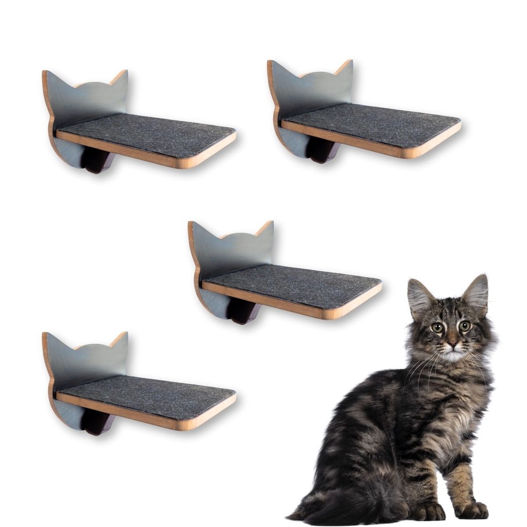 Playground Gato 4pçs REFORÇADO MDF 15MM Carpete Antiderrapante Kit Fixação Parque Gato Playground