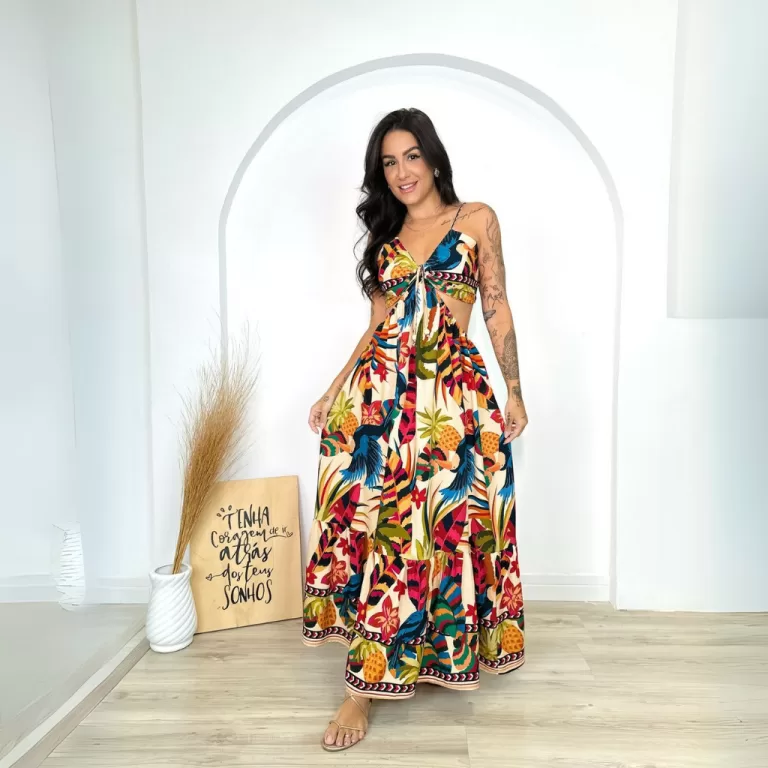 Vestido Feminino Longo Estampado Inspiração Farm