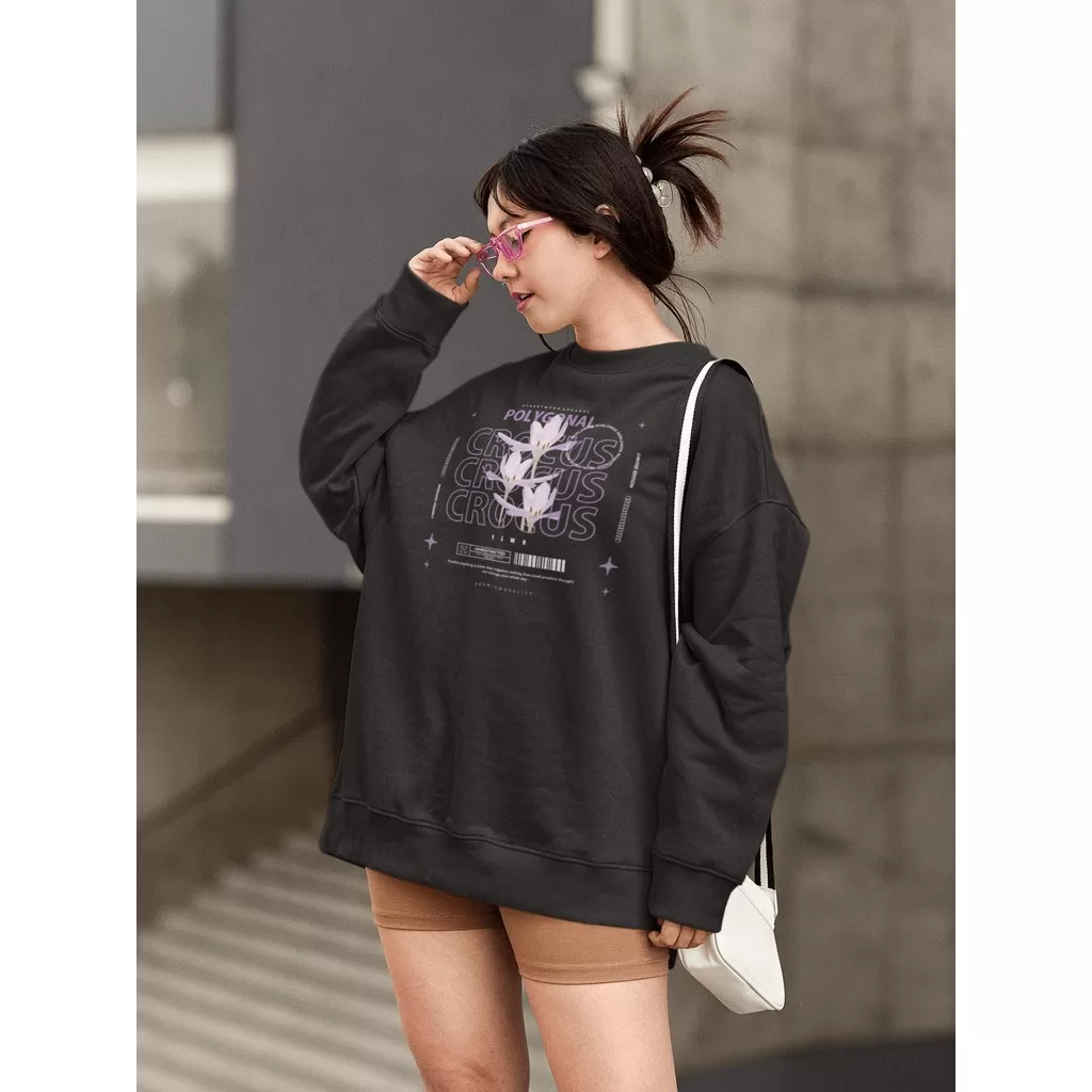 Moletom Blusa de Frio Básico Estiloso Feminino Estampado Gola Redonda Confortável 100% Algodão – Flo