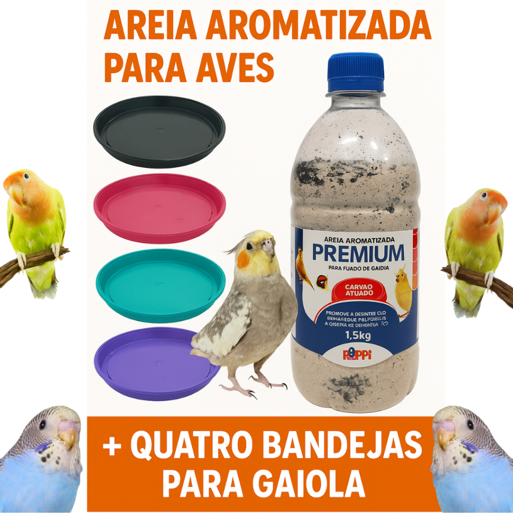 Areia Aromatizada para Aves 1,5kg Higiênica com Carvão Ativado Elimina Odores Ideal Pássaros Gaiolas
