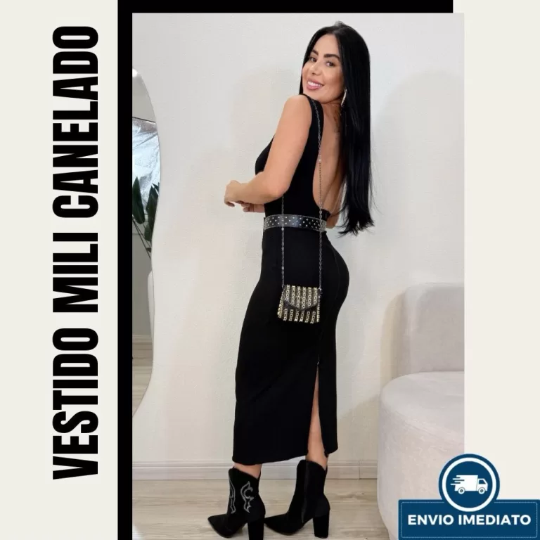 Vestido longo casual e canelado decote nas costas 