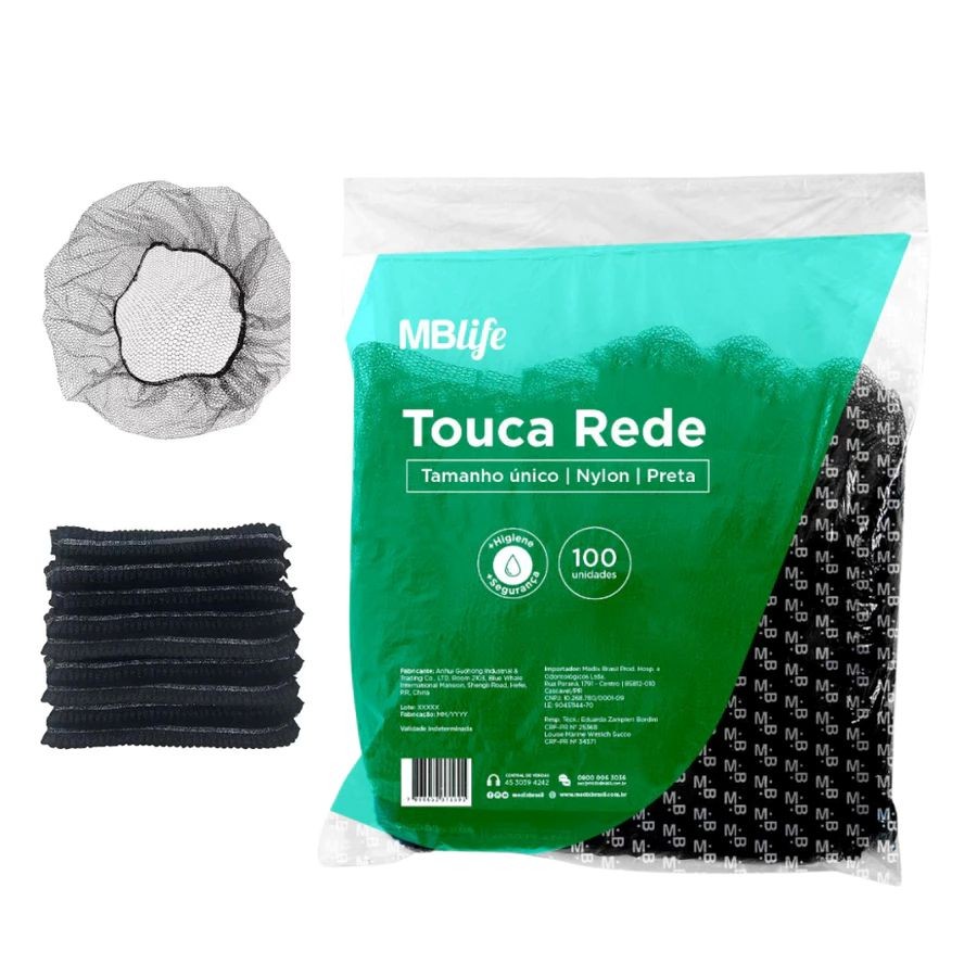 Kit 10 Touca Rede Telinha de Nylon  Preta PCT/ 100 UN – Medix