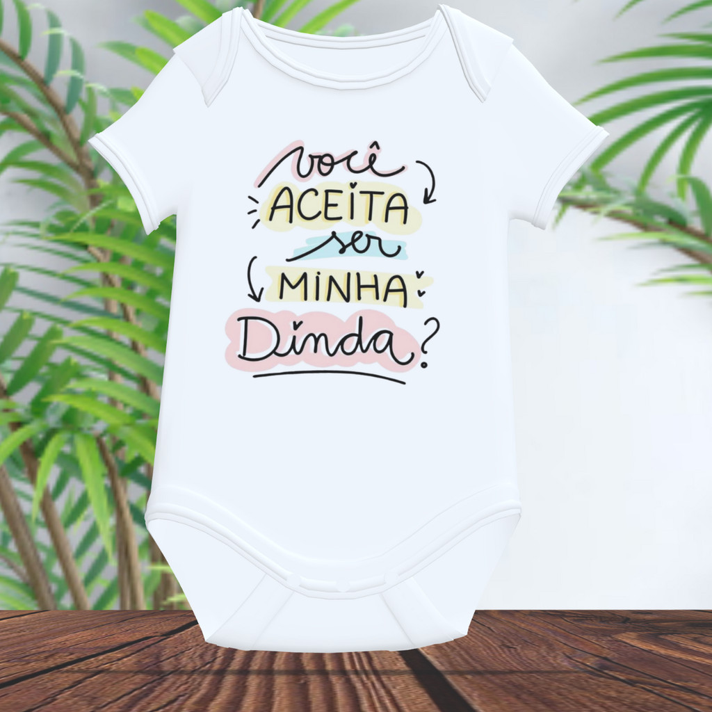 Body Bebê Personalizado Aceita Ser Minha Dinda Mesversario Chá de Bebê Sua Arte Sua Estampa