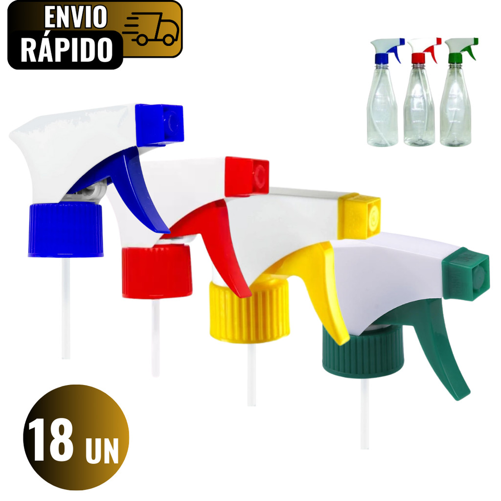 Conjunto 18 Gatilho Borrifador Pulverizador Manual De Plastico Rosca Universal Multiuso Garrafa Pet