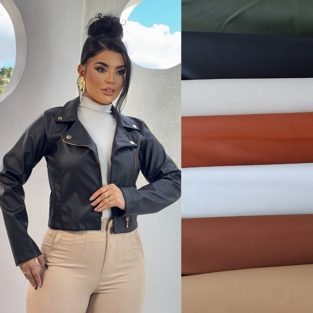 Jaqueta Couro Sintético Com Ziper Inverno