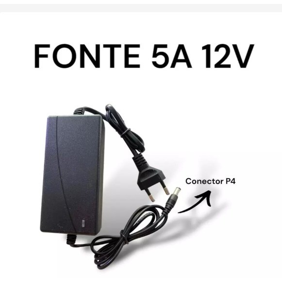 Fonte 12v 5A Bivolt Preta Plug P4 AC DC Cftv Para 