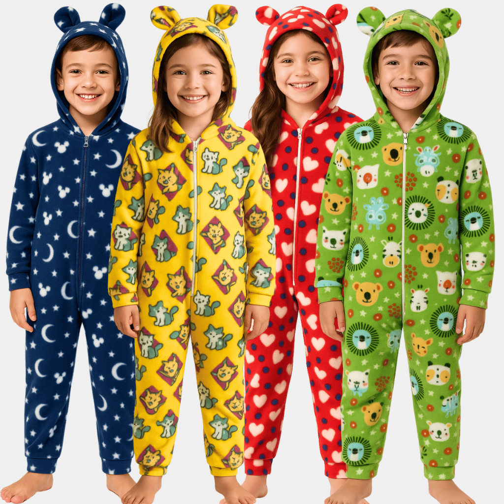 Macacão De Soft Infantil Juvenil 4 Ao 18 Menino E Menina Pijama Quente Confortável Pijama Inverno In