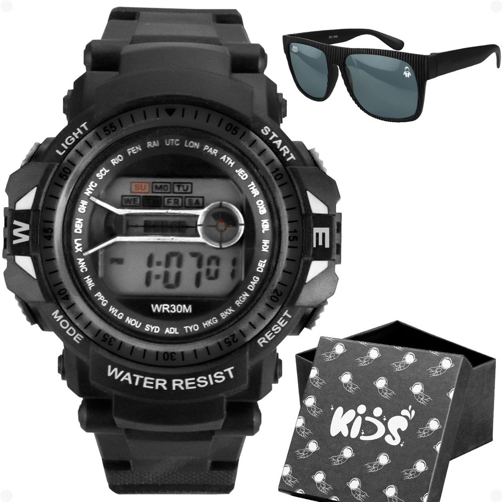 Relogio Digital Infantil Preto Led qualidade premium criança cronometro data adolescente ajustavel