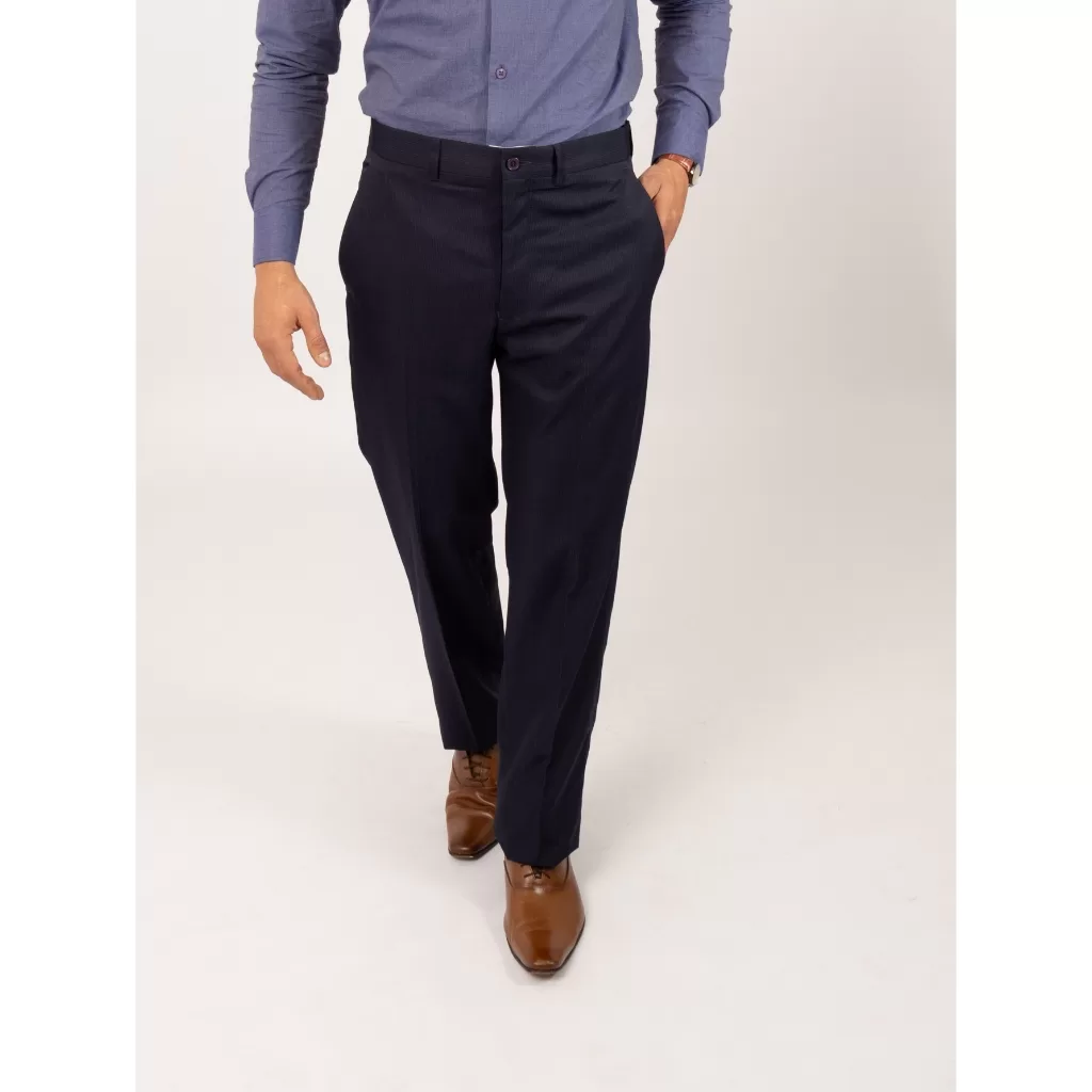 ÚLTIMAS UNIDADES Calça Social Masculina Tecido Microfibra Azul Marinho com Riscas TAM. 38 e 54