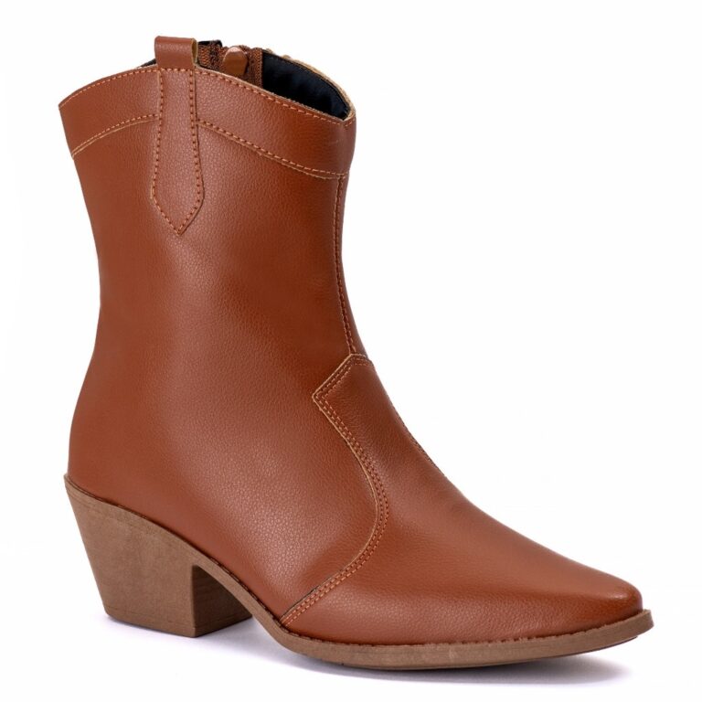 Bota Texana Lisa Western Cano Curto Feminina Salto