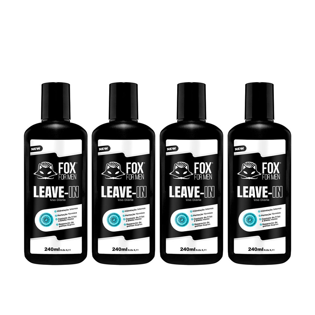 Kit 4 Leave-In FOX FOR MEN 240ml Hidratação Proteção Solar Térmica Economia Familiar Original