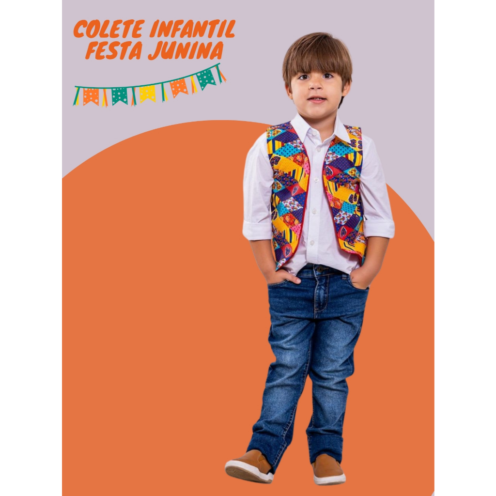 Colete Infantil Meninos Junino Retalho Festa Junina São João Caipira Colorido