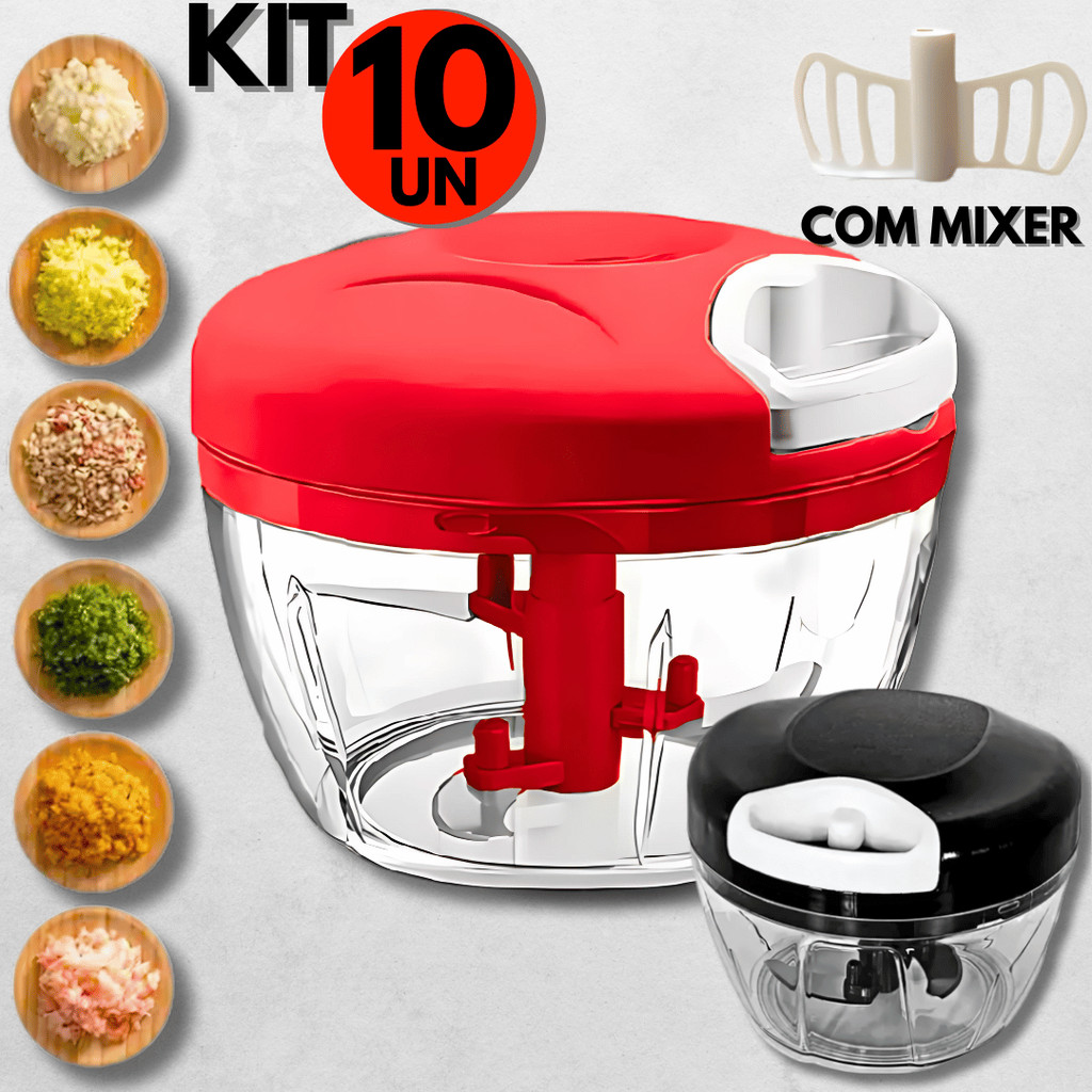 Combo 10 Processadores de Alimentos e Legumes Manual 3 Lâminas em aço Inox e Mixer Para; Casa, Resta