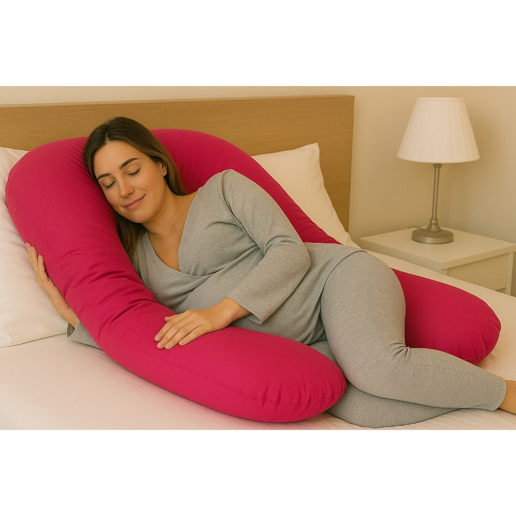 Travesseiro de Corpo Gestante U 130x80cm Almofada Xuxão Lavável Macia com Fronha Percal Zíper