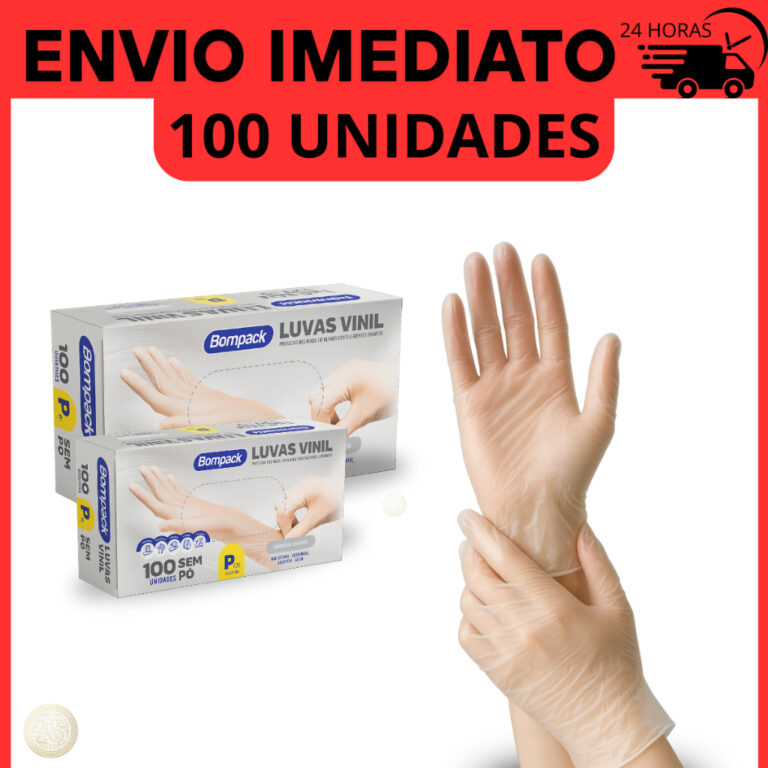 Luva Vinil Transparente Descartável Sem Pó 100 U