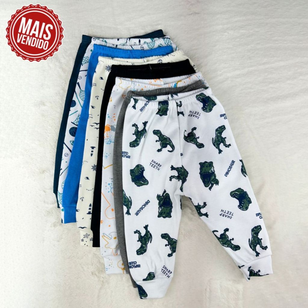 Kit com 4 Calças de Bebê Menino Lisas e Estampadas Sortidas Estilo Pijama Mijão Calças Para Crianças