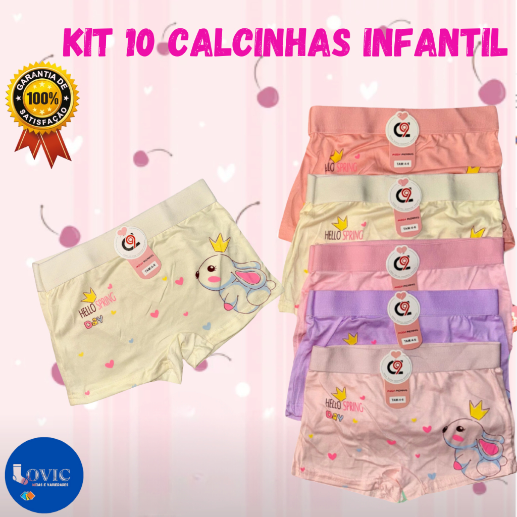 Kit 10 ou 4 Calcinha Importada box Infantil menina Estampada