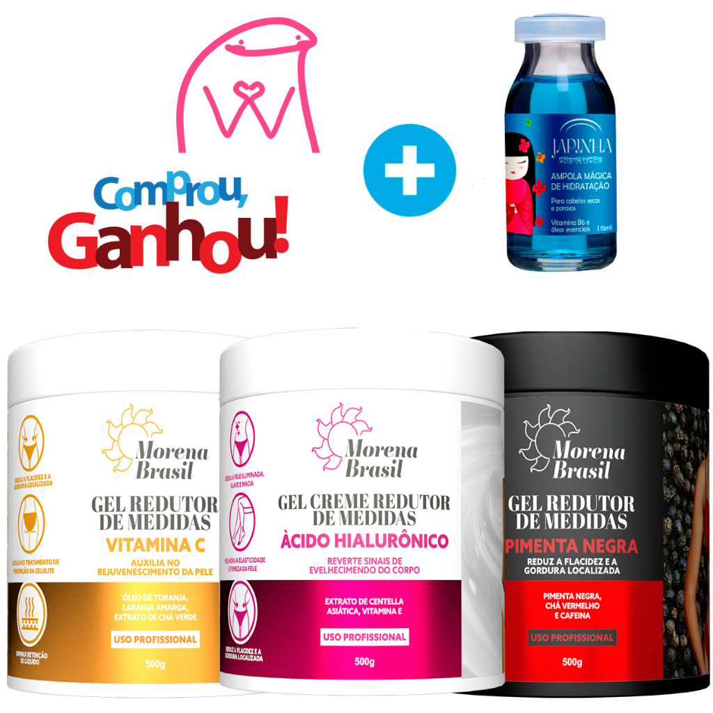 Kit 3X Gel Redutor de Medidas – Pimenta Negra + Laranja Amarga + Ácido Hialurónico