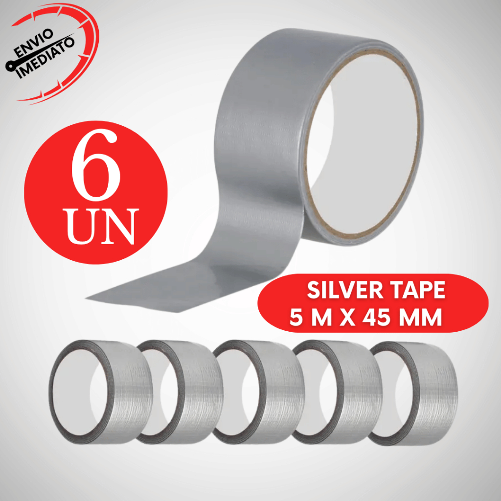 Kit 6 Fita Silver Tape 5m x 45mm Prata Multiuso Casa