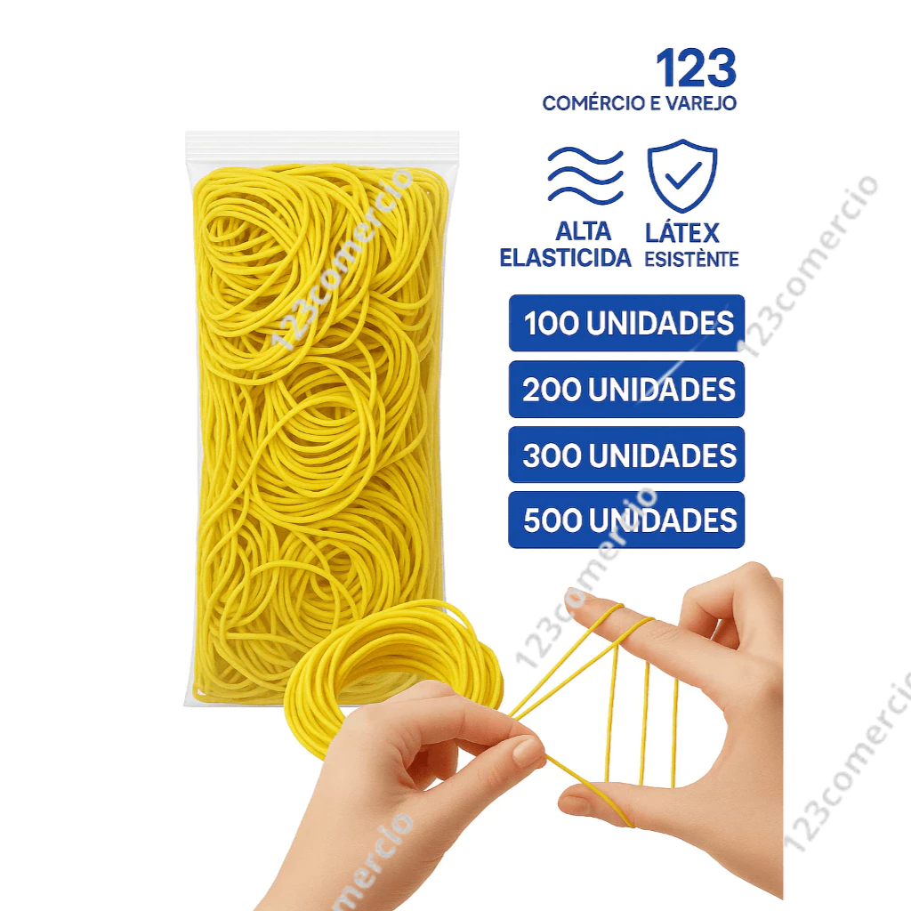 Elástico de borracha para oficina 18 amarelo em envelope – 100 200 e Colorido