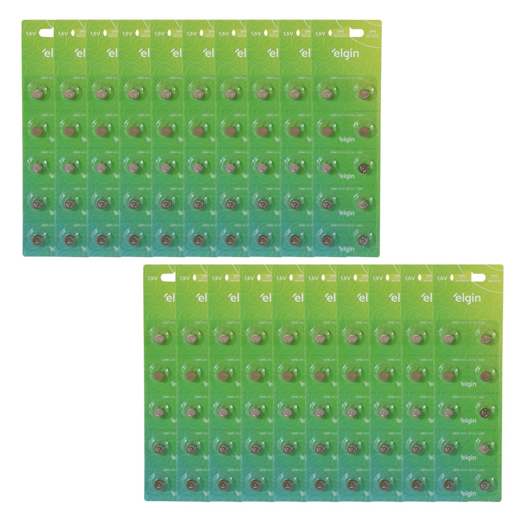 Kit 200 Pilhas Bateria Alcalina Lr41 1,5v Cartela Elgin