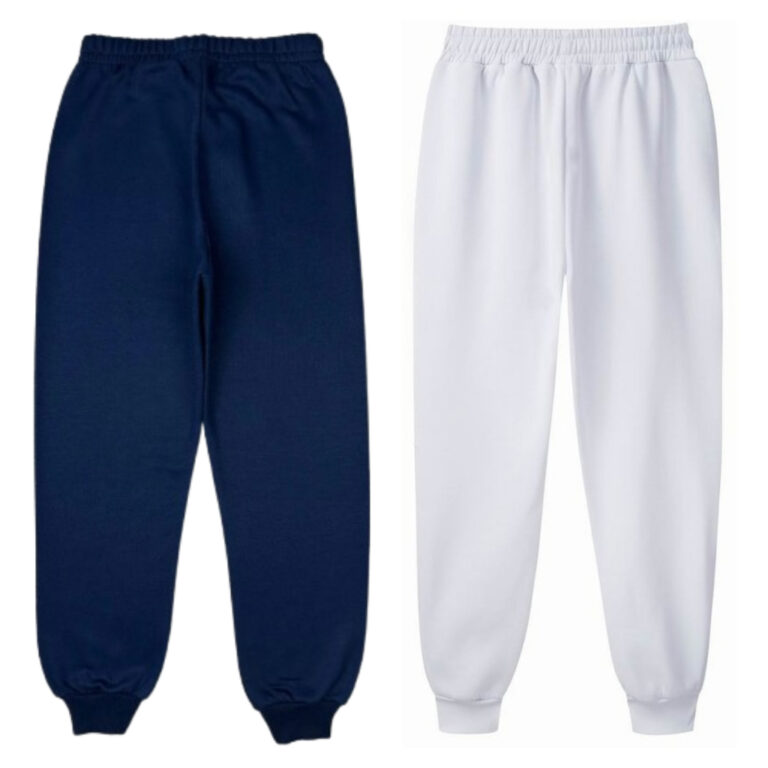 Calça Moletom Felpudo Azul e Branco Unissex Lisa 
