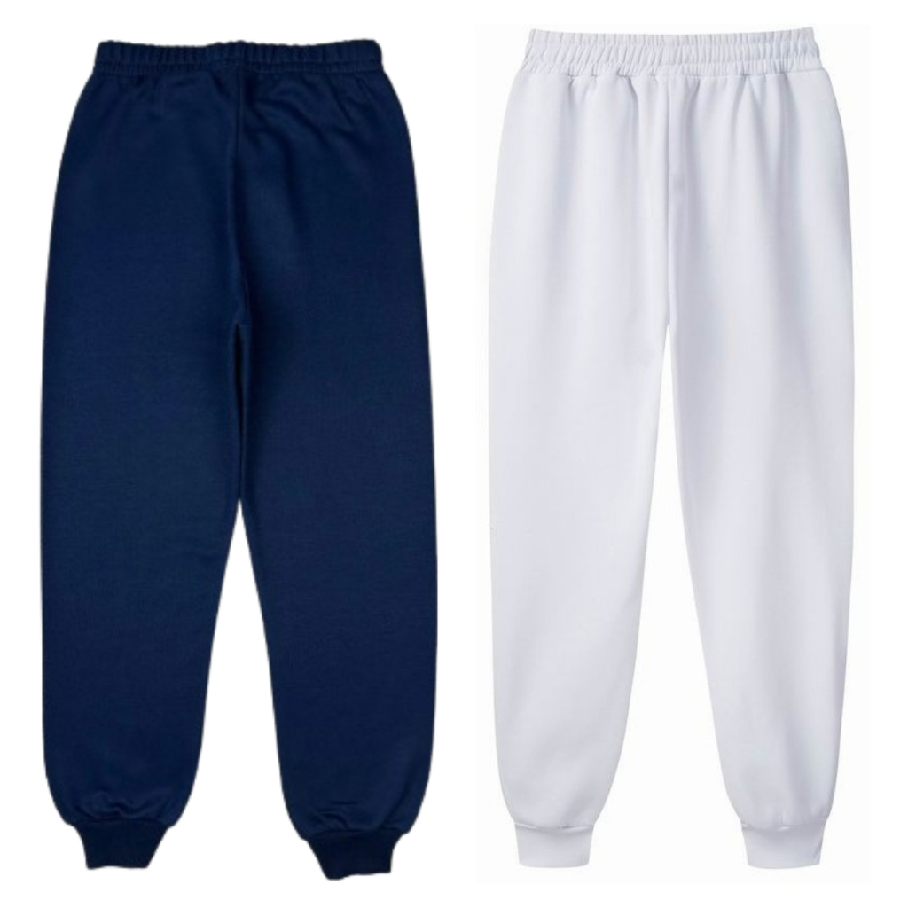Calça Moletom Felpudo Azul e Branco Unissex Lisa Slim Elástico no Tornozelo Sem Bolsos de Algodão CA