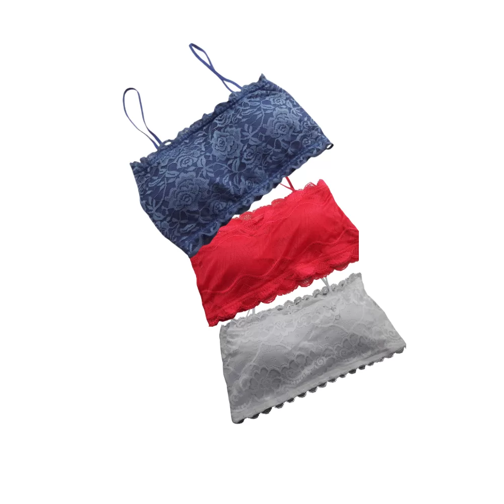Kit 3UN do Top Faixa em Renda com Bojo e Alça Fina,Confortável e Estiloso