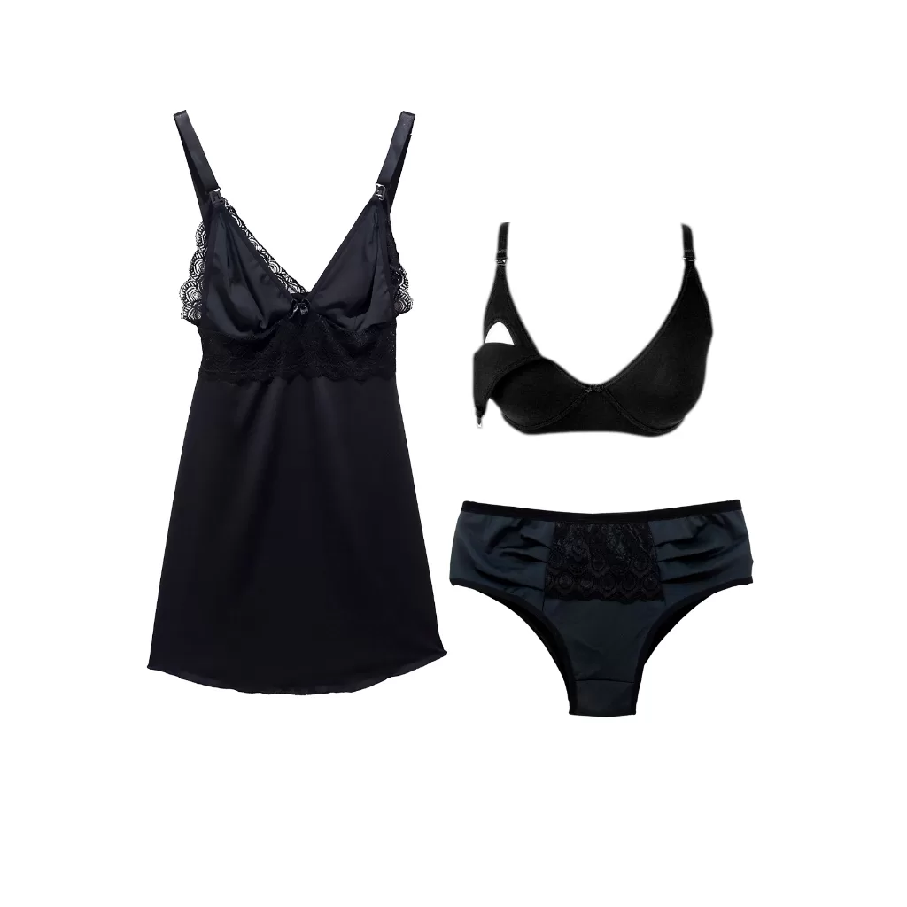 Kit Maternidade Camisola Gestante Sutiã Amamentação Calcinha Cós Alto Roupas Pós Parto | 082_400_100