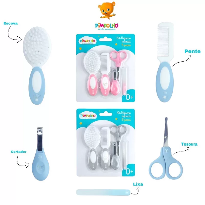 kit higiene bebe 5 peças unha pimpolho enxoval completo