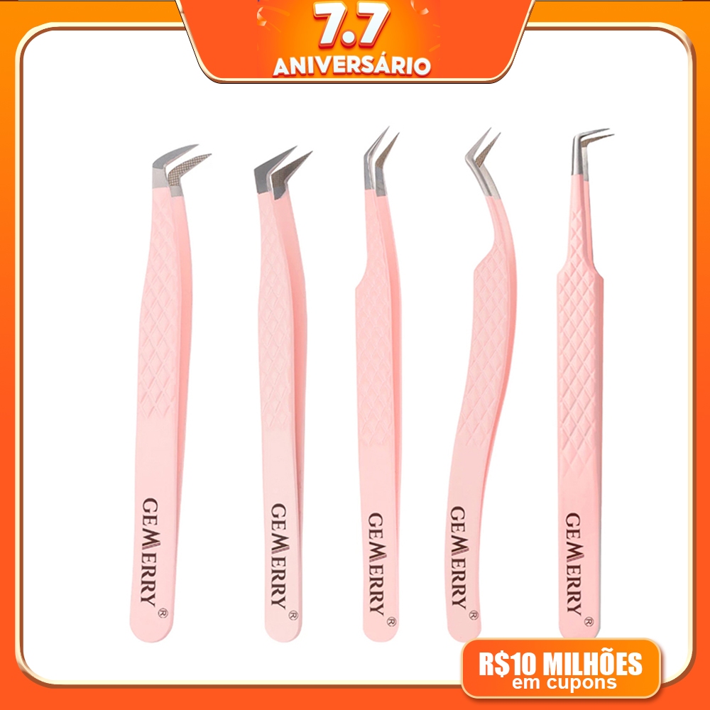 GEMERRY Pinça De Aço Inoxidável Rosa Extensões De Cílios De Alta Precisão Anti-Estática Com Pontas D