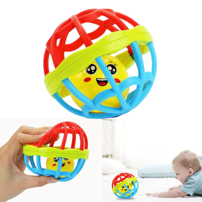 Brinquedo De Bebe Chocalho Bolinha Mordedor De Sil