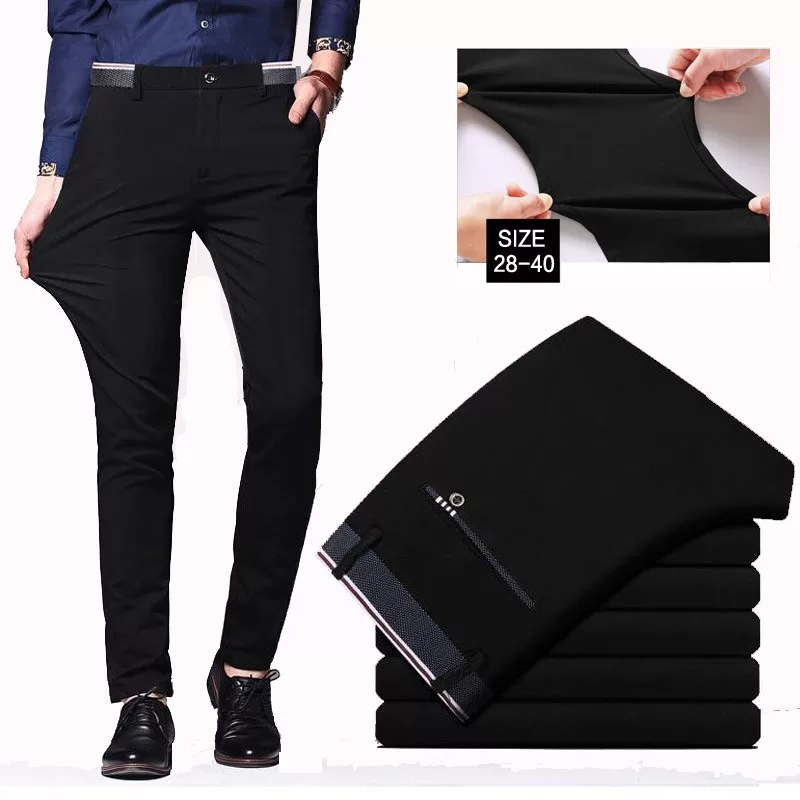Calça Formal Masculina De Escritório Fina Slim Fit Seluar Preta Comprida Casual Coreana Tamanho