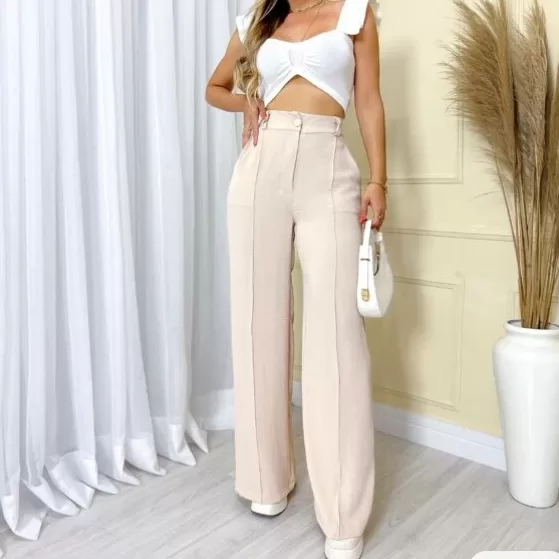 Calça GG Feminina Pantalona Wide Leg Duna com Bot