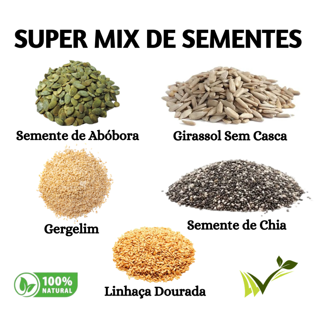 Mix De Sementes 100% Natural (Chia, abóbora, girassol, linhaça, gergelim)
